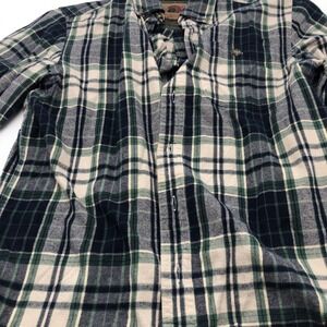 Boston Trader Womens Flannel Shirt Button Up Plaid Blue‎ Green Size S/P Preowned